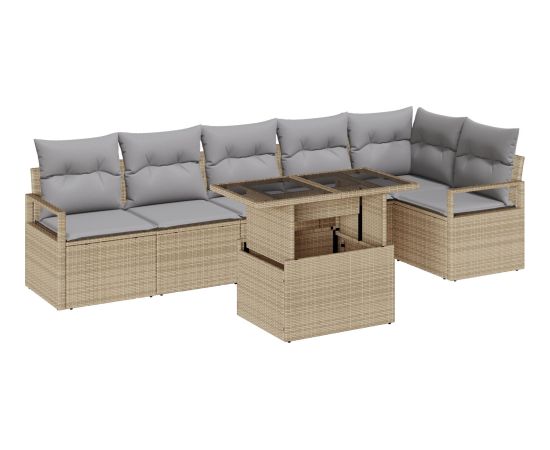 Vidaxl Zestaw 7 elementów sof ogrodowych z poduszkami Beżowy Poli Rattan Dārza mēbeļu komplekti