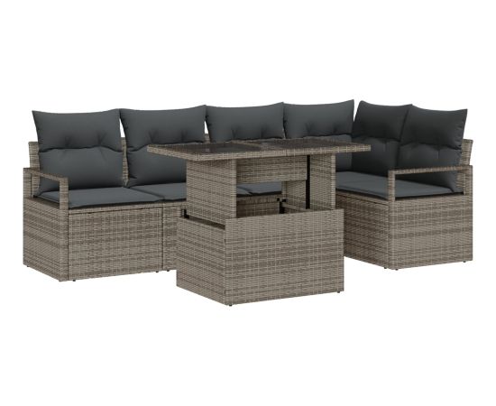 vidaXL 6-częściowy zestaw sof ogrodowych z poduszkami szary poli rattan Dārza mēbeļu komplekti