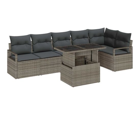 Zestaw sof ogrodowych vidaXL 7 elementów z poduszkami Szary Poli Rattan Dārza mēbeļu komplekti