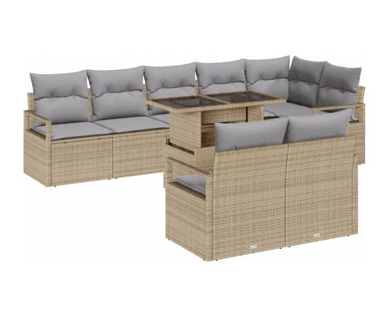 vidaXL 9-częściowy zestaw sof ogrodowych z poduszkami beżowy polirattan Dārza mēbeļu komplekti