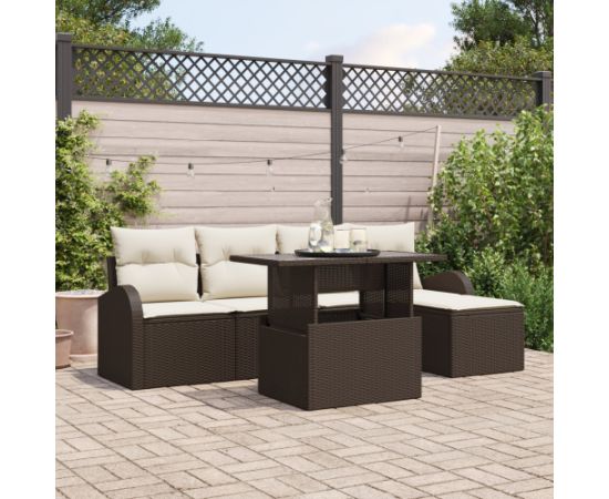 vidaXL 6-Częściowy Zestaw Sof Ogrodowych z Poduszkami Brązowy Rattan Poliester Dārza mēbeļu komplekti