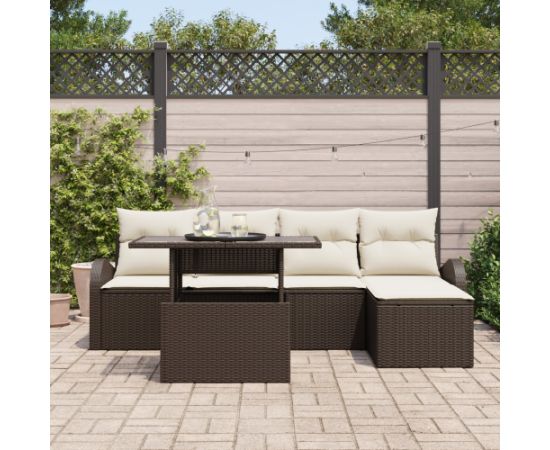 vidaXL 6-Częściowy Zestaw Sof Ogrodowych z Poduszkami Brązowy Rattan Poliester Dārza mēbeļu komplekti