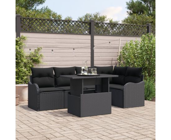 vidaXL 6-częściowy Zestaw Sof Ogrodowych z Poduszkami Czarny Polirattan Dārza mēbeļu komplekti