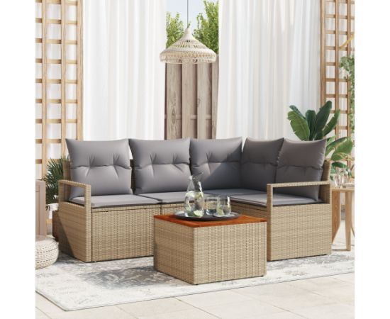 vidaXL 5-częściowy zestaw sof ogrodowych z poduszkami Beżowy Rattan Akacja Dārza mēbeļu komplekti