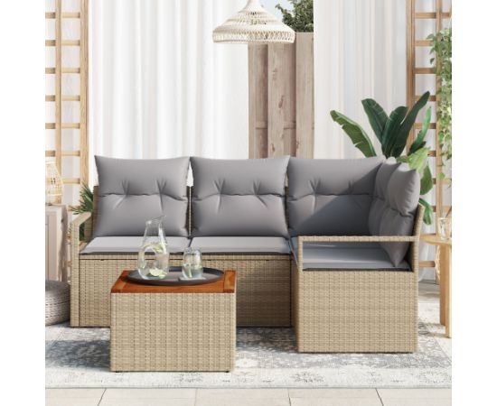 vidaXL 5-częściowy zestaw sof ogrodowych z poduszkami Beżowy Rattan Akacja Dārza mēbeļu komplekti