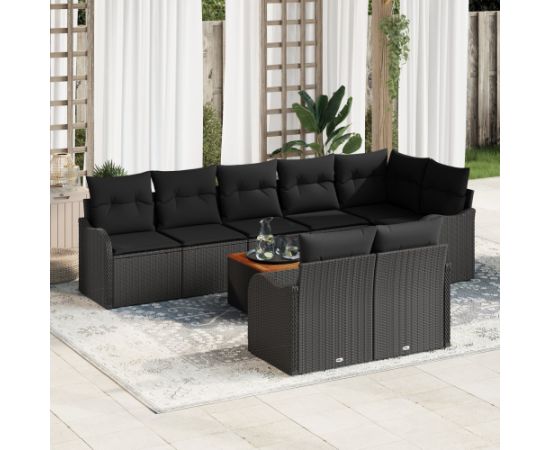 Czarny 9-częściowy zestaw sof ogrodowych vidaXL z poduszkami z polirattanu i akacji Dārza mēbeļu komplekti