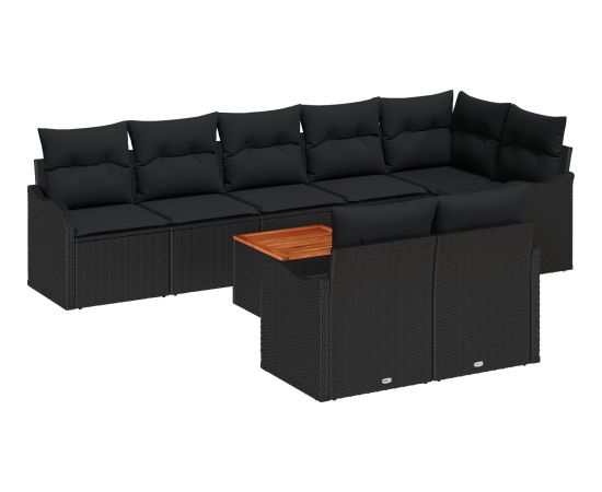 Czarny 9-częściowy zestaw sof ogrodowych vidaXL z poduszkami z polirattanu i akacji Dārza mēbeļu komplekti