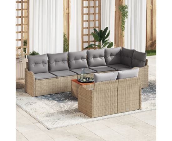 vidaXL 9-częściowy zestaw sof ogrodowych z poduszkami Beżowy Polirattan Akacja Dārza mēbeļu komplekti