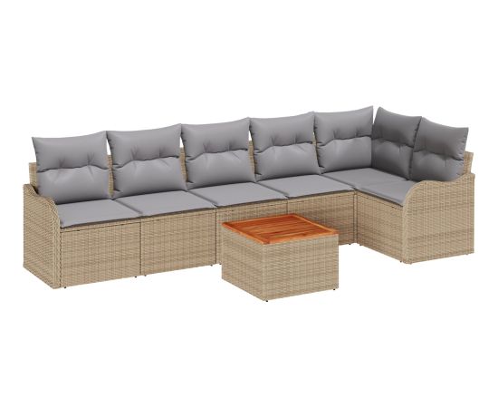 7-częściowy zestaw sof ogrodowych vidaXL z poduszkami beżowy poli rattan akacja Dārza mēbeļu komplekti