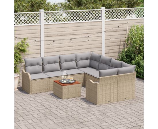 Zestaw Sof Ogrodowych vidaXL 9 części z poduszkami Beżowy Polirattan Akacja Dārza mēbeļu komplekti