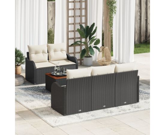 vidaXL 6-częściowy zestaw sof ogrodowych z poduszkami czarny polirattan akacja Dārza mēbeļu komplekti