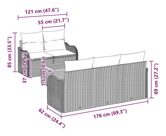 vidaXL 6-częściowy zestaw sof ogrodowych z poduszkami czarny polirattan akacja Dārza mēbeļu komplekti