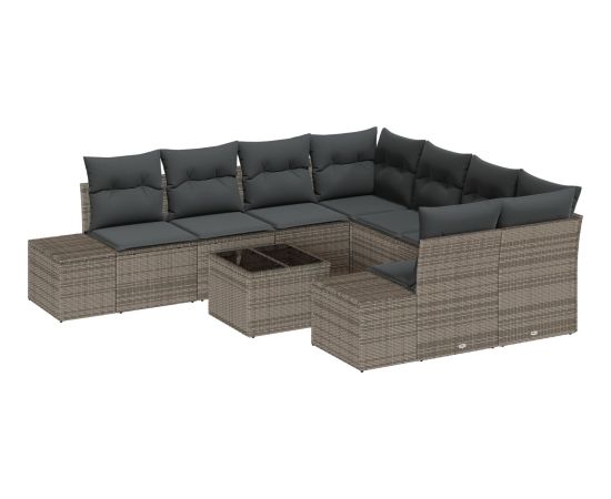 vidaXL 9-częściowy zestaw sof ogrodowych z poduszkami Szary Polirattan Dārza mēbeļu komplekti