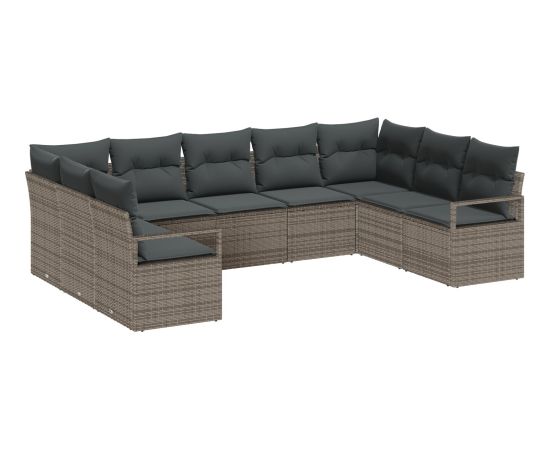 vidaXL Zestaw Ogrodowy 9 Częściowy z Poduszkami Szary Polirattan Dārza mēbeļu komplekti