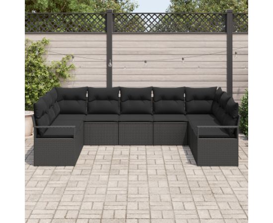 Vidaxl Zestaw 9-częściowy sof do ogrodu z poduszkami Czarny Polirattan Dārza mēbeļu komplekti