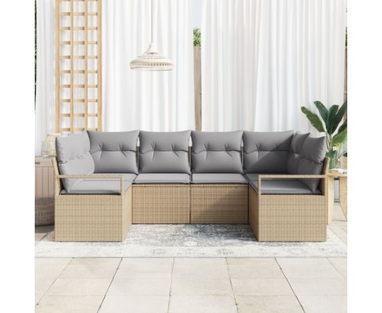 vidaXL 6-częściowy zestaw sof ogrodowych z poduszkami beżowy poli rattan Dārza mēbeļu komplekti