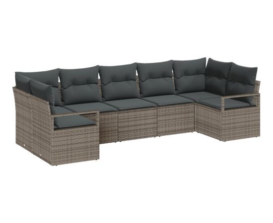 vidaXL Zestaw Sof Ogrodowych 7 Elementowy z Poduszkami Szary Rattan Poliester Dārza mēbeļu komplekti