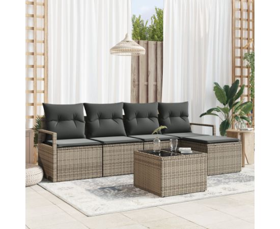 Zestaw 5 częściowych sof ogrodowych vidaXL z poduszkami czarny polirattan Dārza mēbeļu komplekti