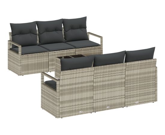 Zestaw sofy ogrodowej vidaXL 7-elementowy z poduszkami jasnoszary polirattan Dārza mēbeļu komplekti