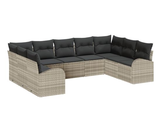 vidaXL Zestaw sof ogrodowych 9-częściowy z jasnoszarymi poduszkami polirattan Dārza mēbeļu komplekti