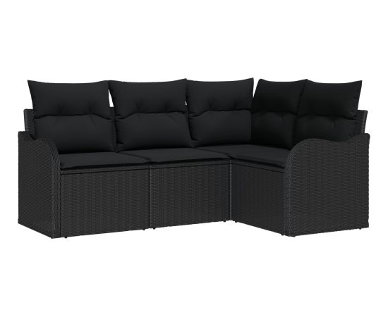 vidaXL 4-częściowy zestaw sof ogrodowych z poduszkami w czarnym polirattanie Dārza mēbeļu komplekti