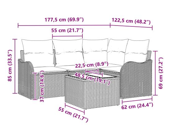 vidaXL 5-częściowy zestaw sof ogrodowych z poduszkami beżowy poli rattan Dārza mēbeļu komplekti