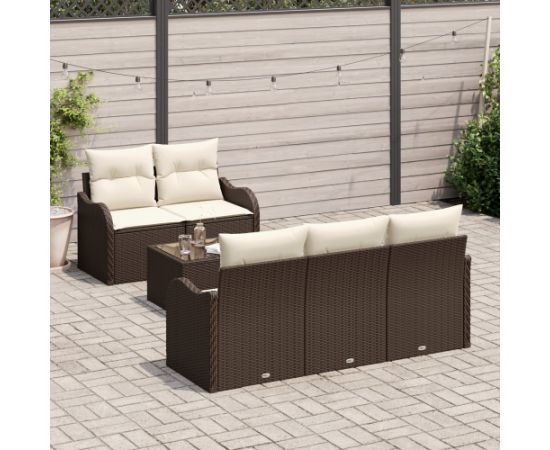 vidaXL Zestaw Sofy Ogrodowej z 6 Elementami i Poduszkami Brązowy Polirattan Dārza mēbeļu komplekti