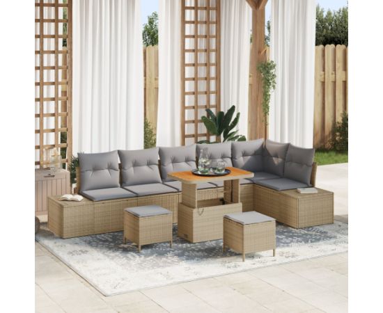 vidaXL Zestaw 9 Częściowych Sof Ogrodowych z Poduszkami Beżowy Rattan Akacja Dārza mēbeļu komplekti