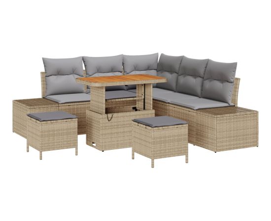 vidaXL 8-elementowy zestaw sofy ogrodowej z poduszkami beżowy polirattan akacja Dārza mēbeļu komplekti