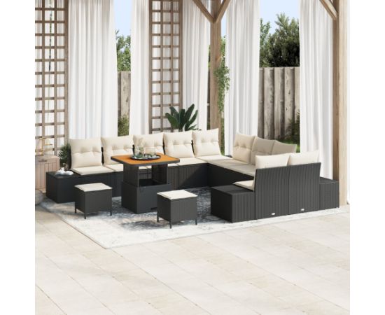 Zestaw sofy ogrodowej vidaXL 13 elementów z poduszkami czarny polirattan akacja Dārza mēbeļu komplekti