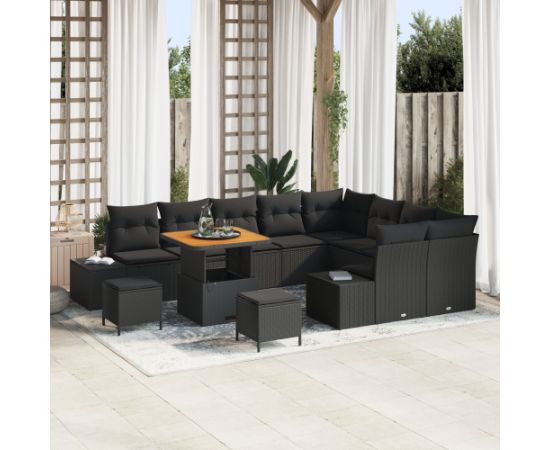 vidaXL Zestaw sof ogrodowych 12-częściowy z poduszkami Czarny Polirattan Akacja Dārza mēbeļu komplekti