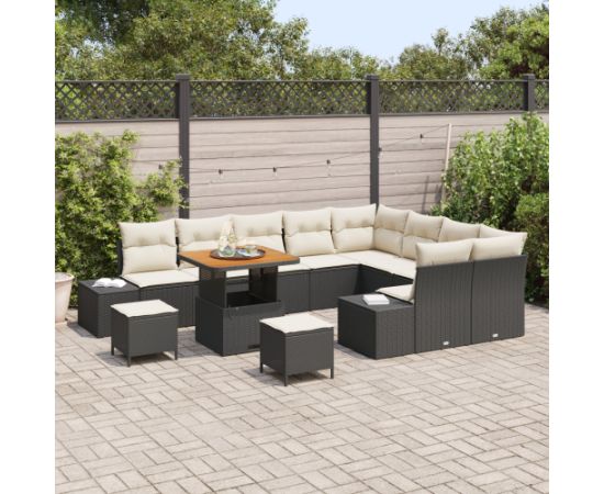 vidaXL 12-częściowy zestaw sof ogrodowych z poduszkami czarny polirattan akacja Dārza mēbeļu komplekti