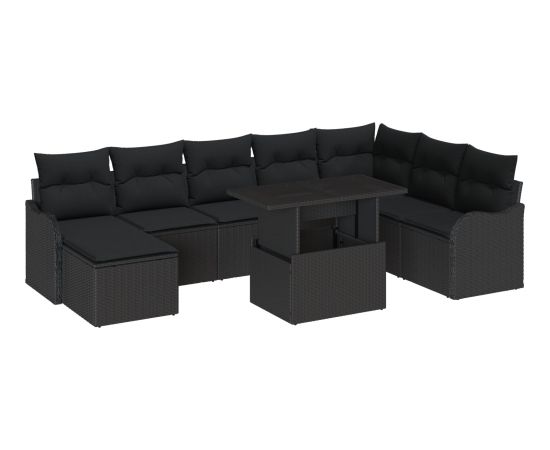 vidaXL Zestaw Sof Ogrodowych 9 Części z Poduszkami Czarny Polirattan Dārza mēbeļu komplekti