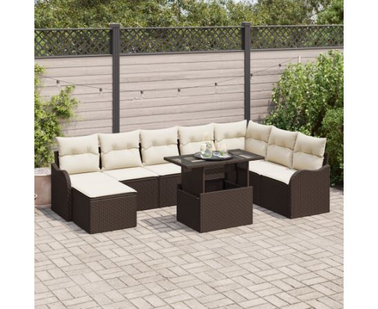 vidaXL Zestaw sof ogrodowych 9 części z poduszkami Brązowy Polirattan Dārza mēbeļu komplekti