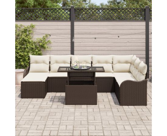 vidaXL Zestaw sof ogrodowych 9 części z poduszkami Brązowy Polirattan Dārza mēbeļu komplekti