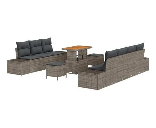 vidaXL 10-częściowy zestaw sof ogrodowych z poduszkami szary polirattan akacja Dārza mēbeļu komplekti