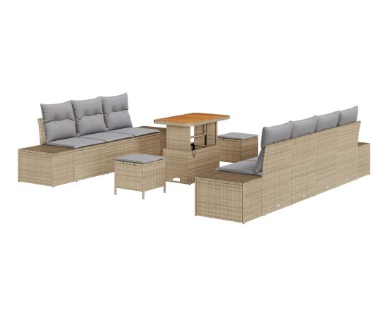10-częściowy zestaw sof ogrodowych vidaXL z poduszkami Beżowy Polirattan Akacja Dārza mēbeļu komplekti