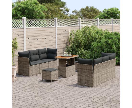 vidaXL 9 Elementowy Zestaw Sofy Ogrodowej z Poduszkami Szary Poli Rattan Akacja Dārza mēbeļu komplekti