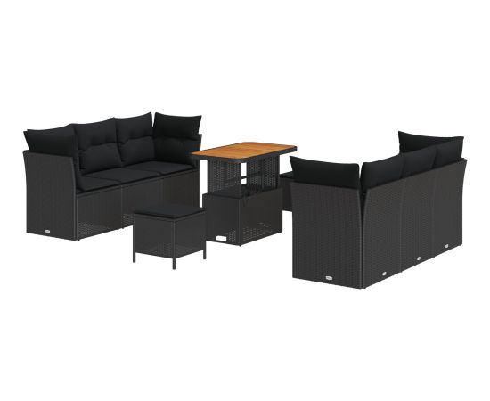 vidaXL 9-częściowy zestaw sof ogrodowych z poduszkami Czarny polirattan akacja Dārza mēbeļu komplekti