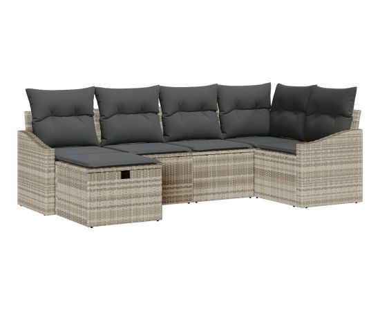 vidaXL Zestaw 6-częściowy sof ogrodowych z poduszkami w jasnoszarym polirattanie Dārza mēbeļu komplekti