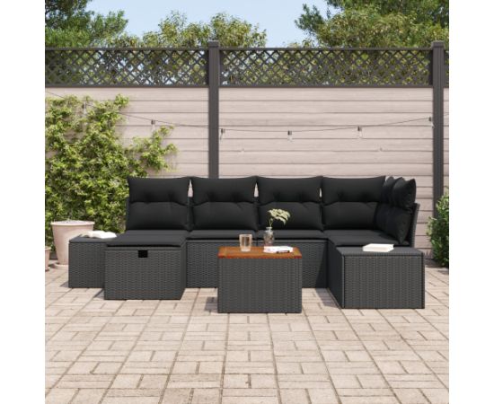 vidaXL 7-częściowy zestaw kanapowy do ogrodu Czarny Polirattan Dārza mēbeļu komplekti