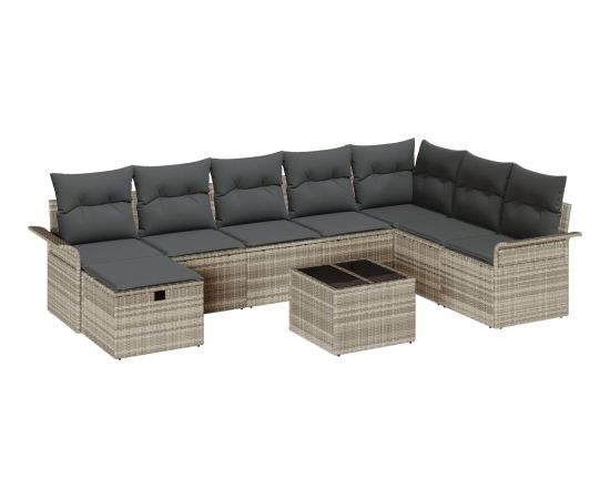 vidaXL Zestaw sof ogrodowych 9 Części z poduszkami Jasnoszary Polirattan Dārza mēbeļu komplekti