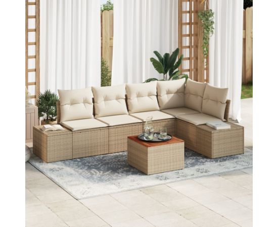 vidaXL 6-częściowy zestaw sof ogrodowych z poduszkami Beżowy Poli Rattan Akacja Dārza mēbeļu komplekti