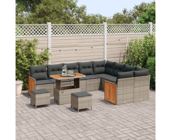 vidaXL 12-częściowy zestaw sof ogrodowych z poduszkami szary polirattan akacja Dārza mēbeļu komplekti