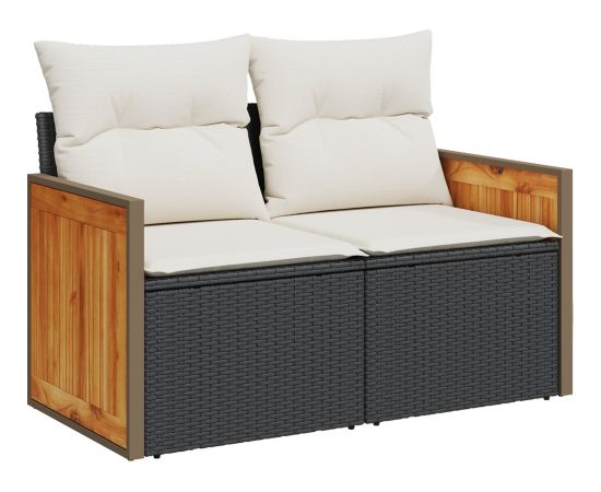 Zestaw sofy ogrodowej vidaXL 9-elementowy z poduszkami Czarny Polirattan Akacja Dārza mēbeļu komplekti