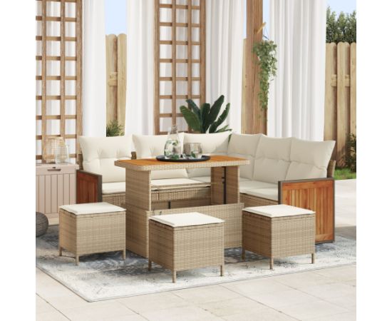 Zestaw Sof Ogrodowych vidaXL 9 częściowy z poduszkami Beżowy Poli Rattan Akacja Dārza mēbeļu komplekti