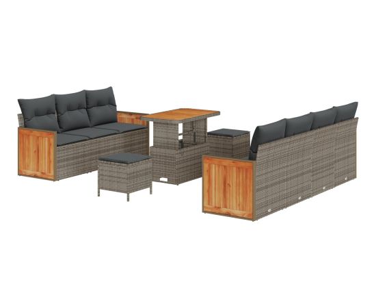 vidaXL 10-częściowy zestaw sof ogrodowych z poduszkami szary poli rattan akacja Dārza mēbeļu komplekti