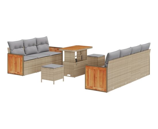 Vidaxl 10-elementowy zestaw sof ogrodowych z poduszkami beżowy polirattan akacja Dārza mēbeļu komplekti