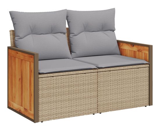 vidaXL 9-elementowy zestaw sofy ogrodowej z poduszkami beżowy polirattan akacja Dārza mēbeļu komplekti