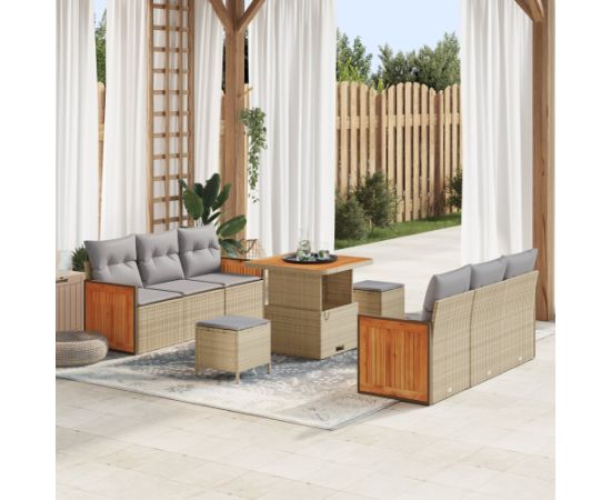 vidaXL 9-częściowy zestaw sof ogrodowych z poduszkami Beżowy Polirattan Akacja Dārza mēbeļu komplekti